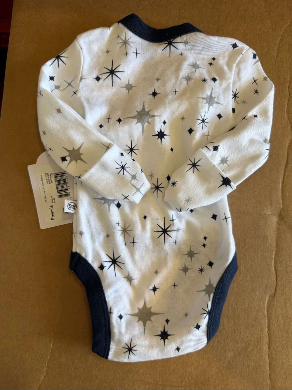 Honest Baby Preemie Star-Print Wrap Bodysuit in White with Navy Trim